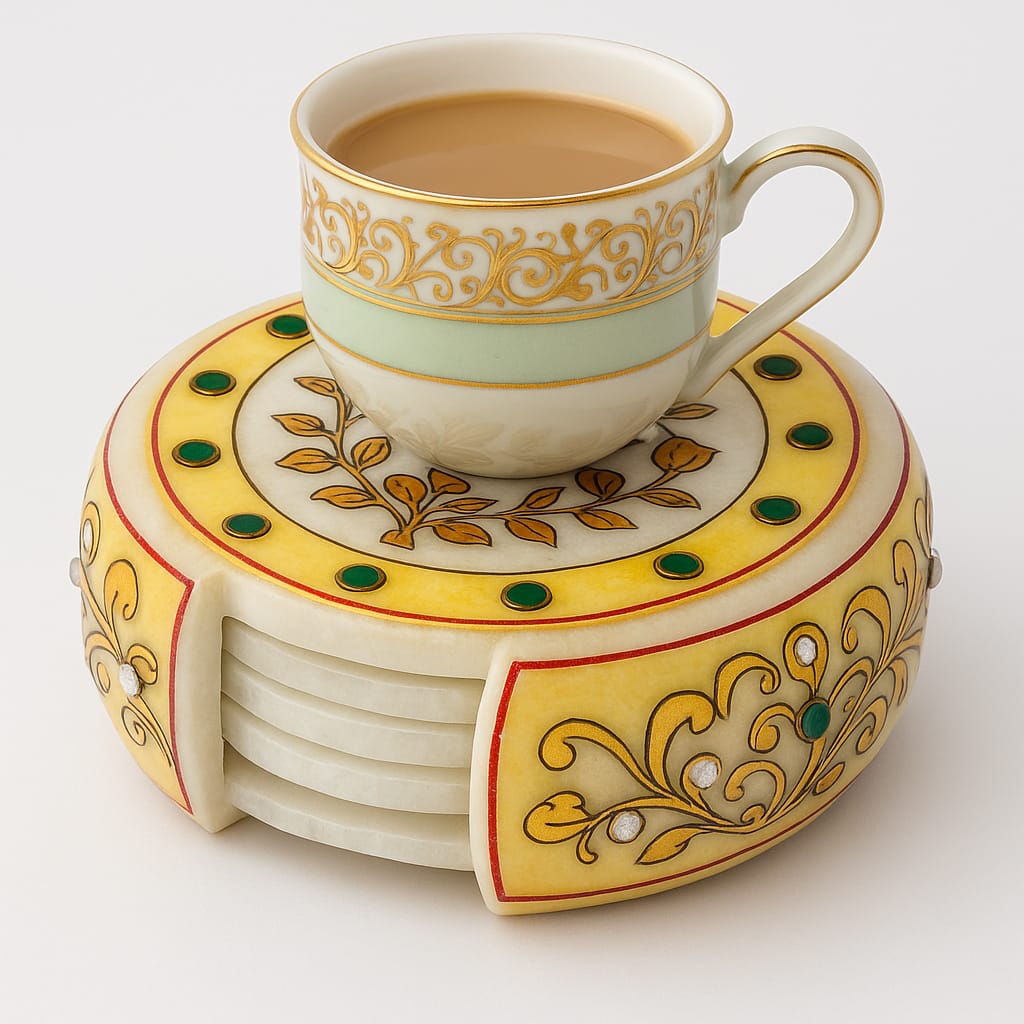 Handicrafted Rajasthani marble Coaster Set-